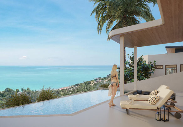 Single storey pool villa 3 bdrm with sea and tropical forest views